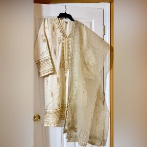 Elegant Cream and Gold Embroidered suit